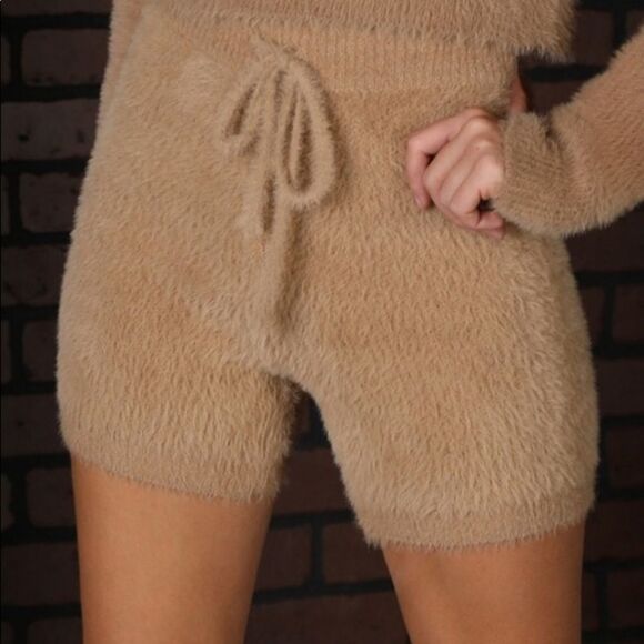 Fuzzy Tan Lounge Shorts - Picture 2 of 4